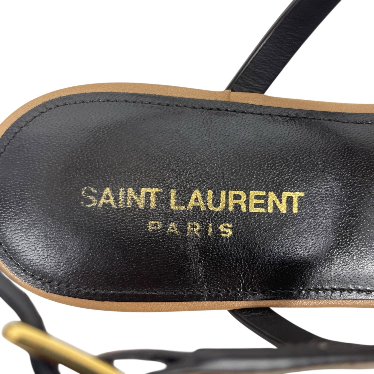 Saint Laurent Cassandra Logo Leather Slingback Thong Sandal Tan Size 38