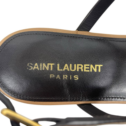 Saint Laurent Cassandra Logo Leather Slingback Thong Sandal Tan Size 38