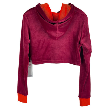 Fila Antonella Velour Crop Top Hoodies Pullover Red Orange Size XS