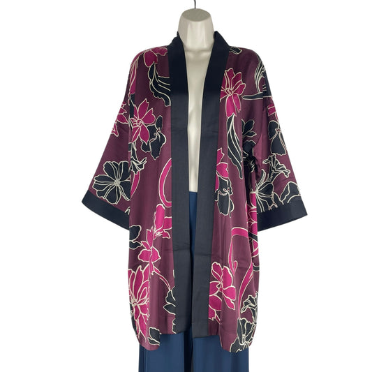 Chico's Travelers Floral Printed Kimono Jacket Deep Chianti Size L/XL