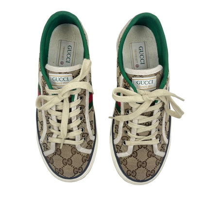 Gucci GG Tennis 1977 Sneakers Lace Up Beige Ebony Original Size 38