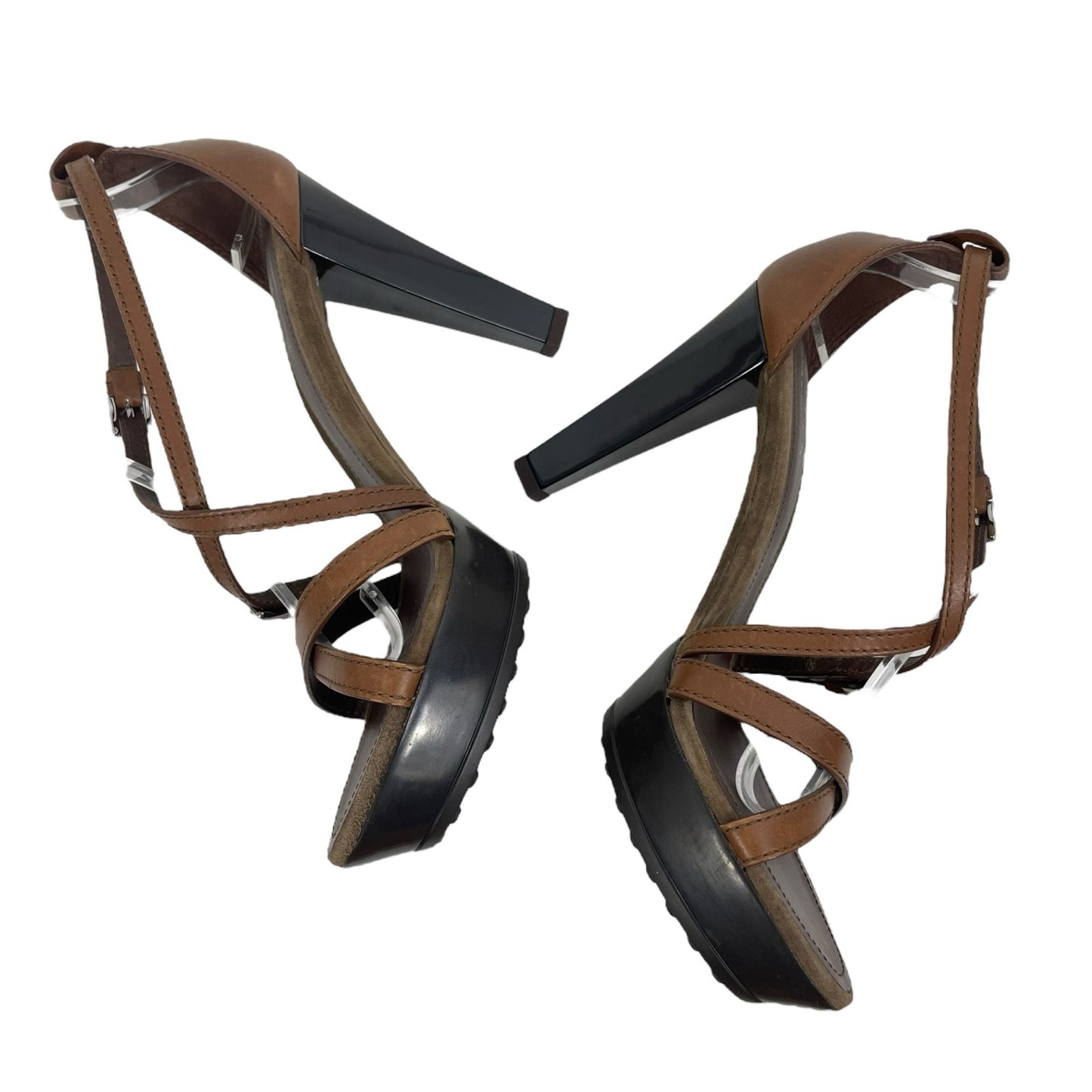 Tod's Strappy Leather Platform Sandals High Heel Brown Size 38