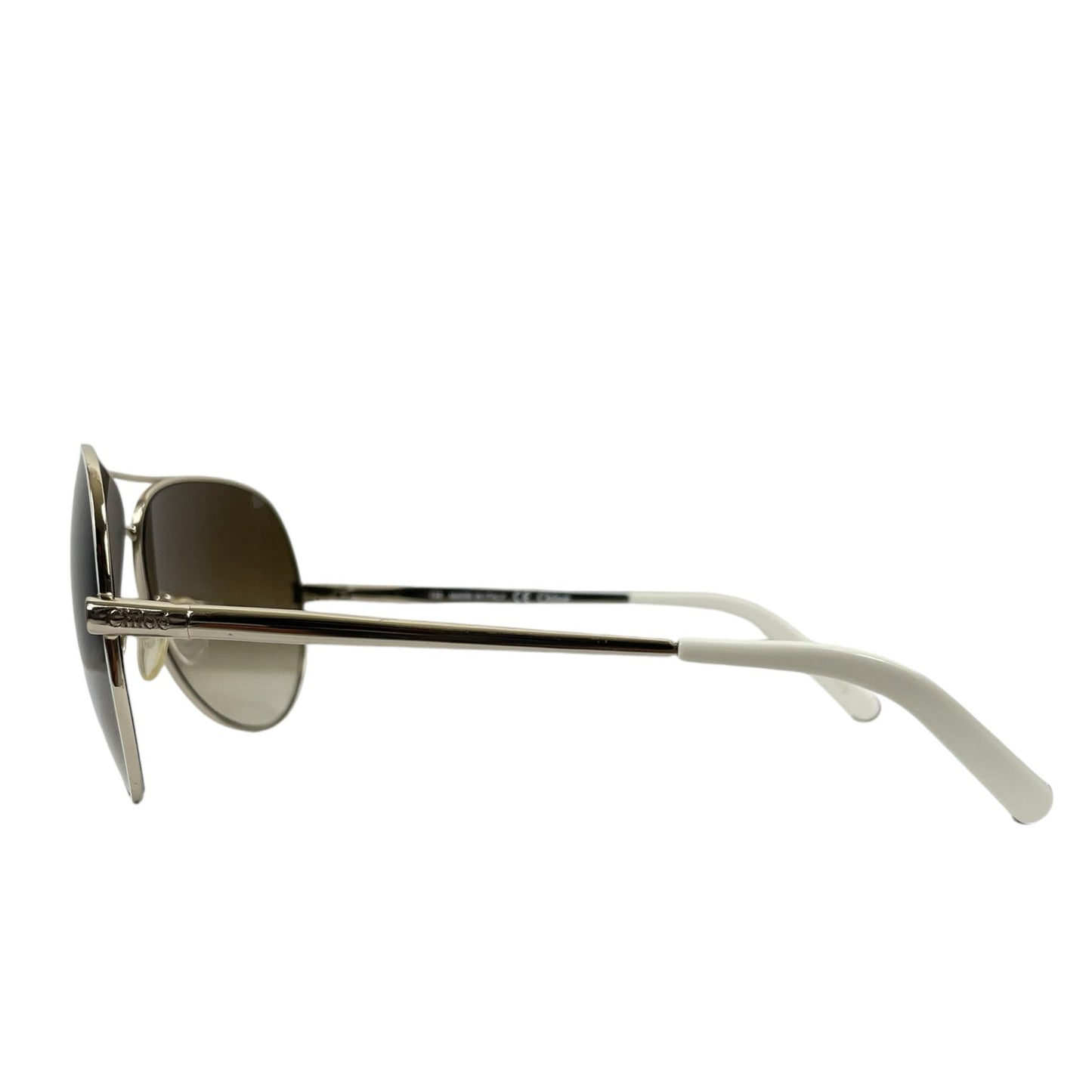 Chloe Oversized Aviator 60mm Sunglasses Metal Frame White Gold with Case