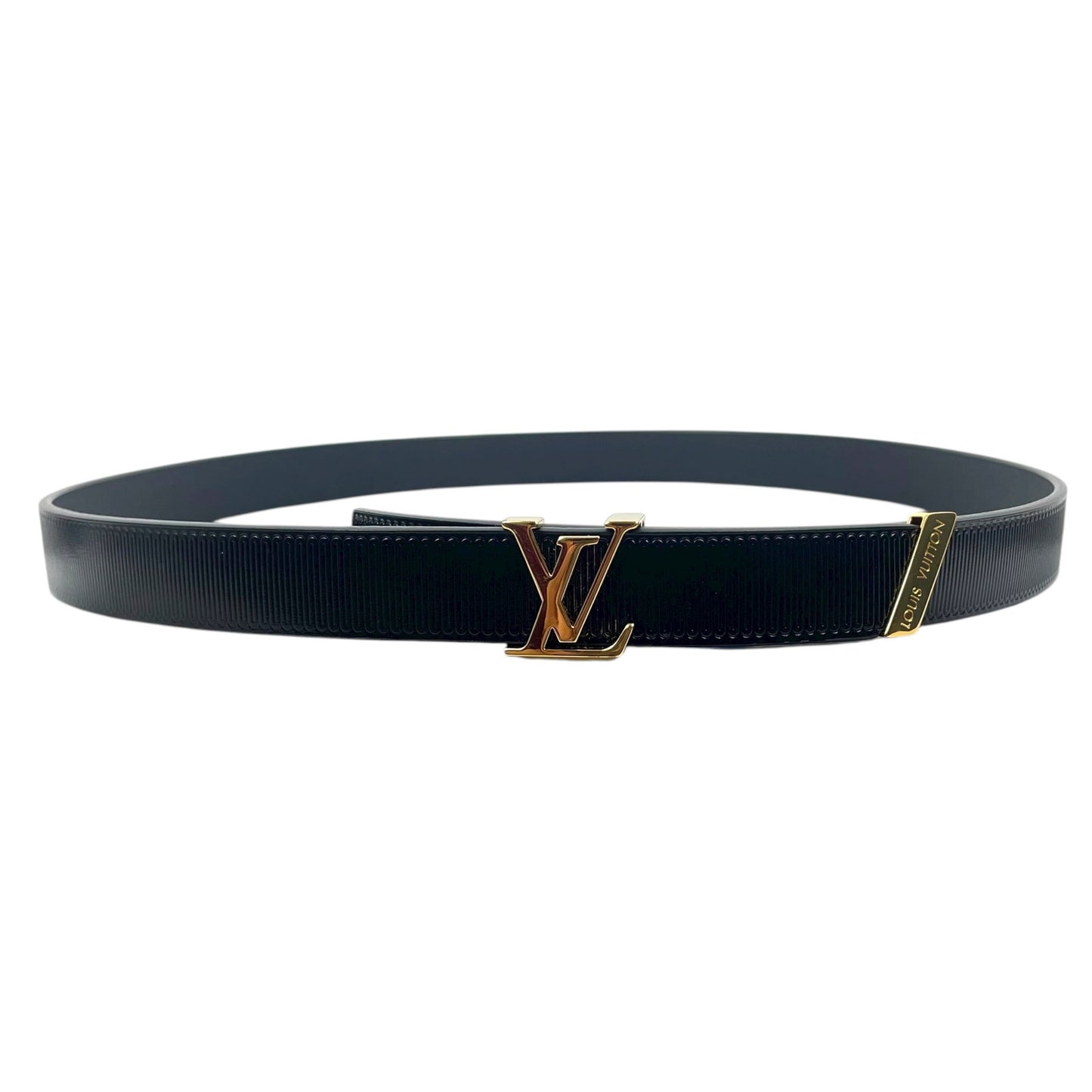 Louis Vuitton LV Initiale 20mm Leather Belt Black Gold Buckle Size 75/30