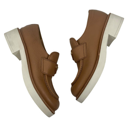 Prada Triangle Logo Pebble Leather Platform Loafer in Brown Size 37.5