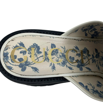 Gucci Cordovan Horsebit Open Toe Platform Slide Sandal Dusty White Size 41