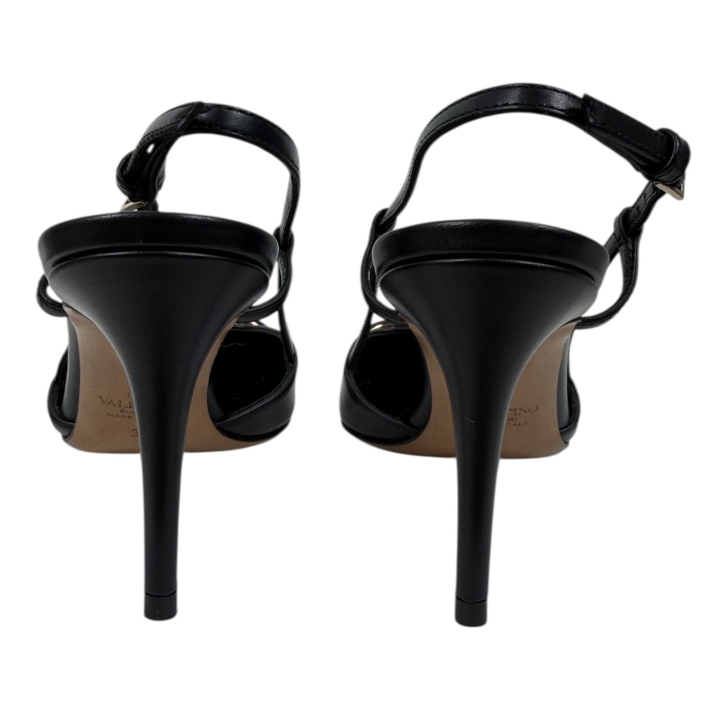Valentino Garavani V Logo Calfskin 80mm Slingback Pump Black Size 36