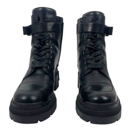 Salvatore Ferragamo Vara bow Lace Up Leather Combat Boots Black Size 9.5