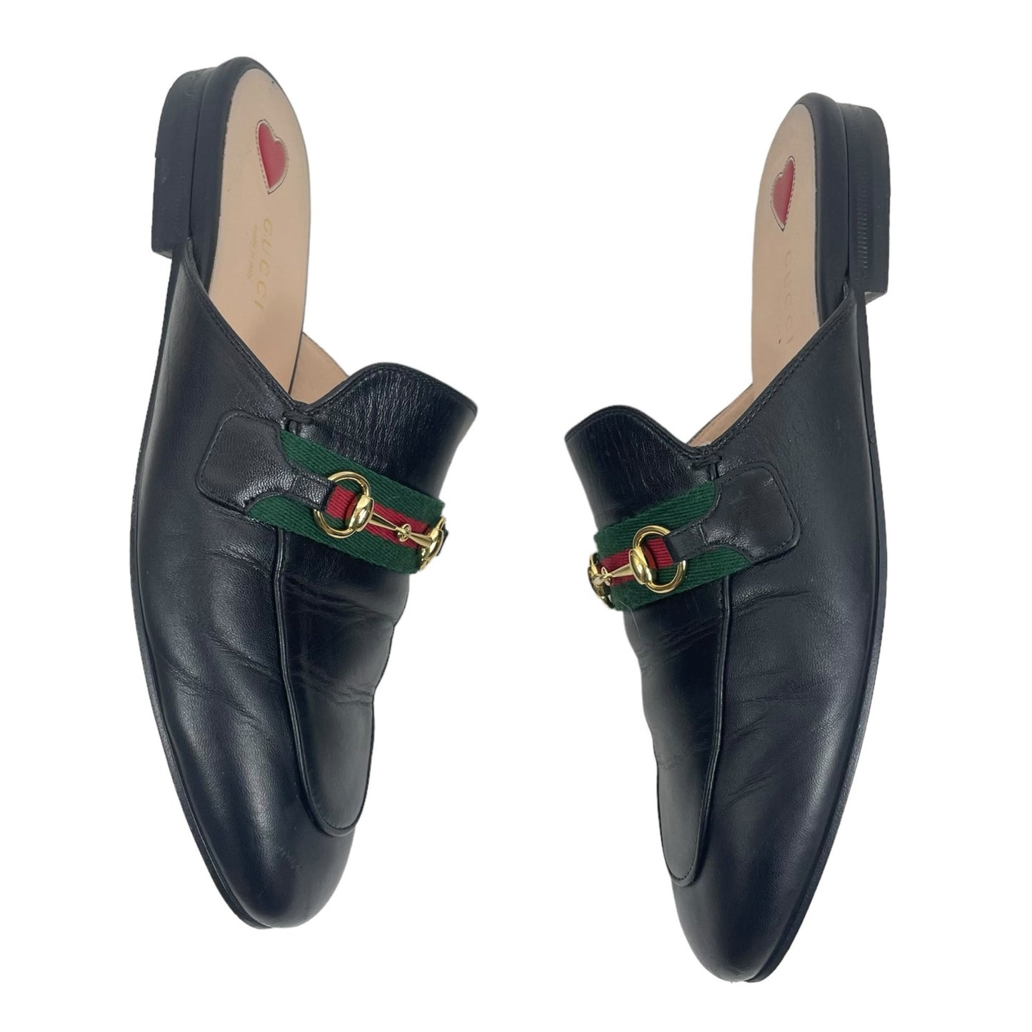 Gucci Princetown Leather Horsebit Web Mules Slipper Black Size 39