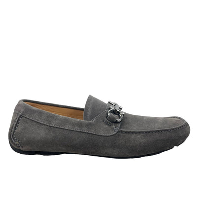 Salvatore Ferragamo Parigi Eco Suede Gancini Bit Driver Loafer Gray Size 8.5