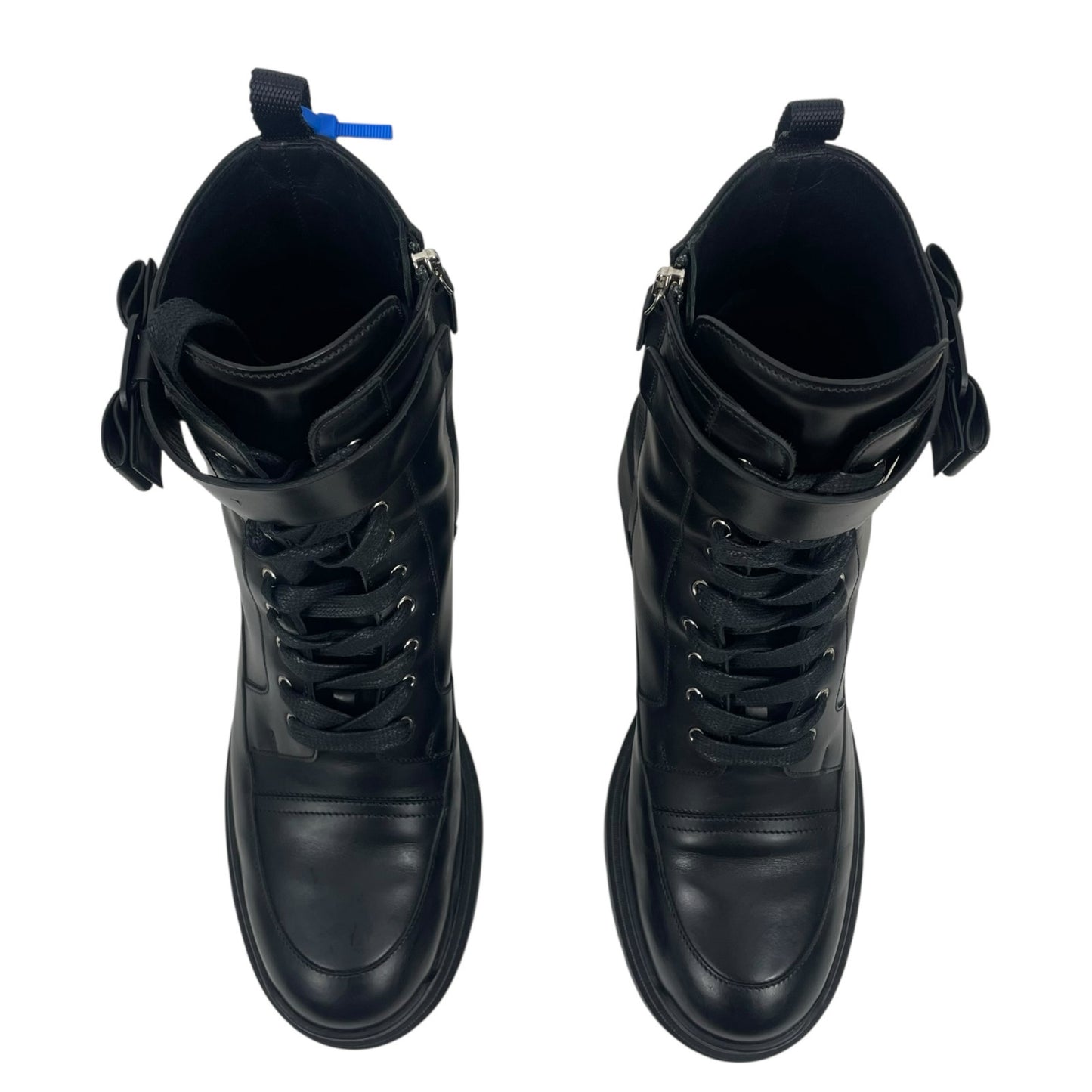 Salvatore Ferragamo Vara bow Lace Up Leather Combat Boots Black Size 9.5