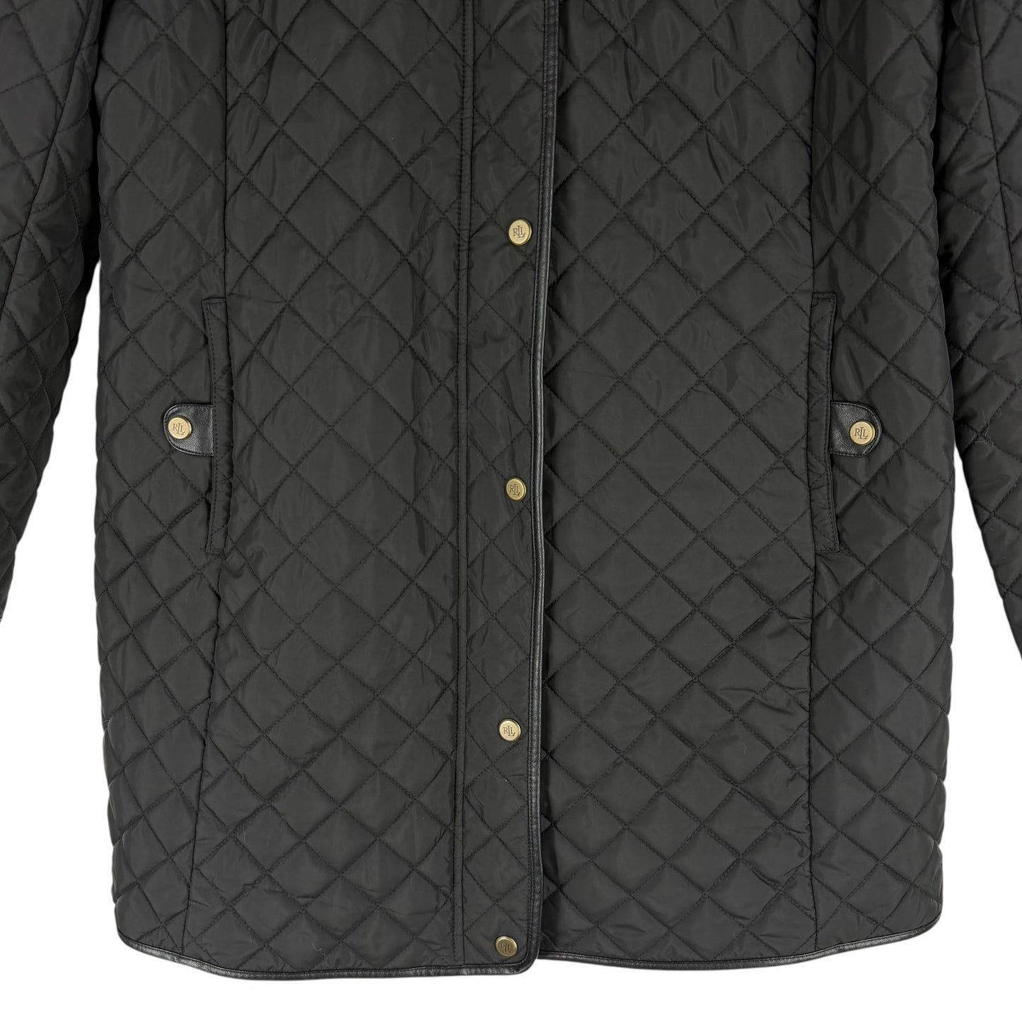 Lauren Ralph Lauren Hooded Quilted Long Coat Black Size L