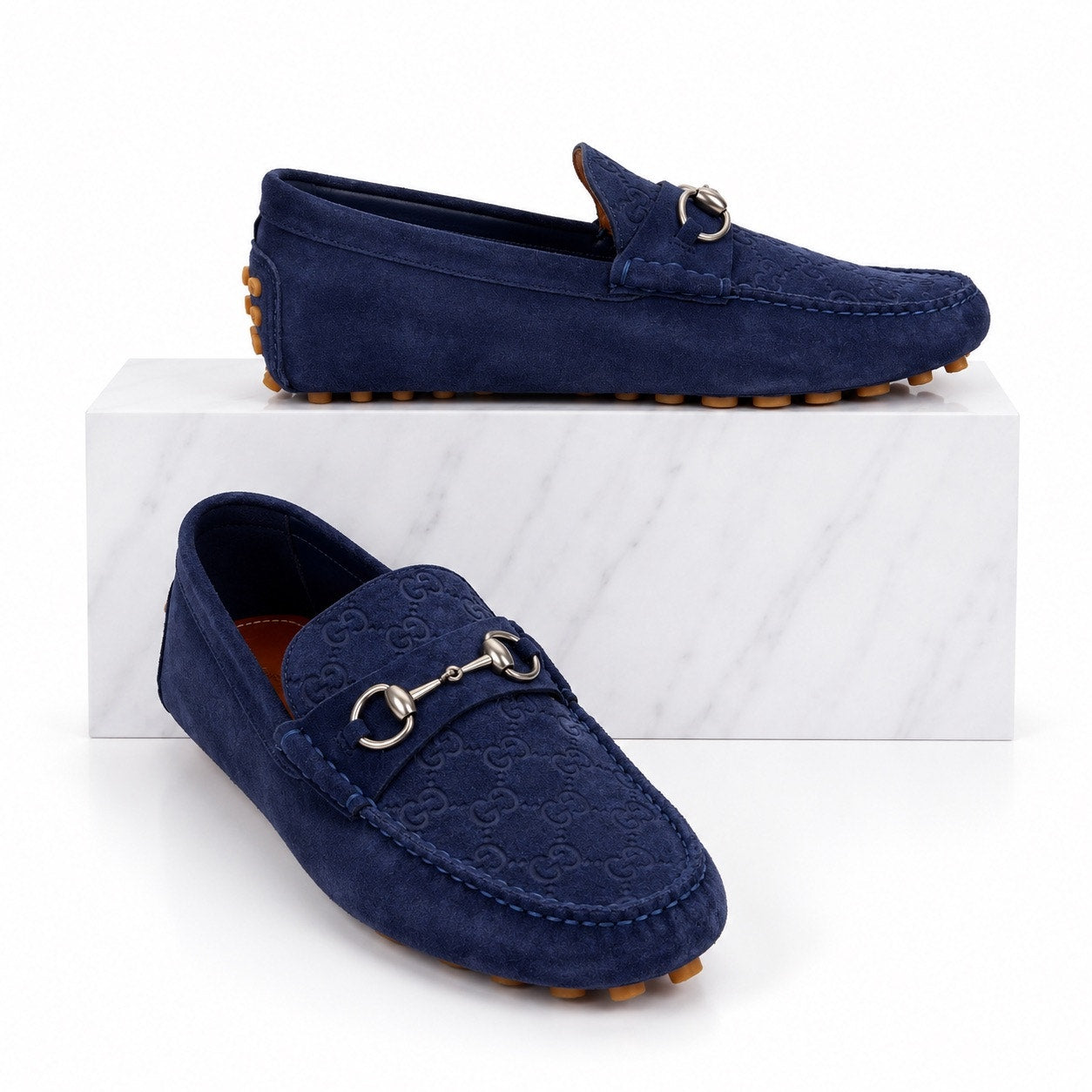 Gucci Byorn Guccisima Horsebit Suede Driver Loafer Blue Size 11/US 11.5