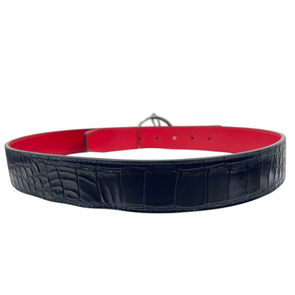 Christian Louboutin CL Logo Crocodile Reversible Leather Belt Blue Size 85/34