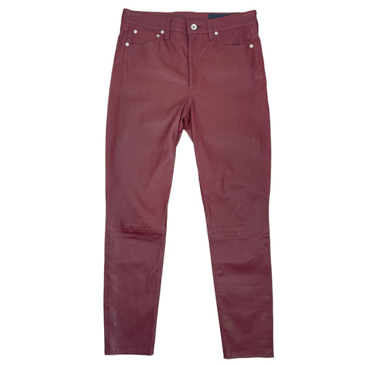 Rag & Bone Nina Lamb Leather High Rise Skinny Ankle Pants Brown Red Size 28