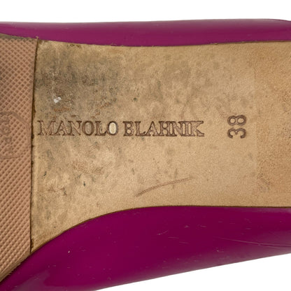 Manolo Blahnik Hangisi Pointed Toe Patent Leather Flats Pink Size 38