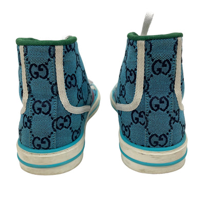 Gucci Tennis 1977 High Top Sneakers Turquoise Navy Logo Monogram Size 37