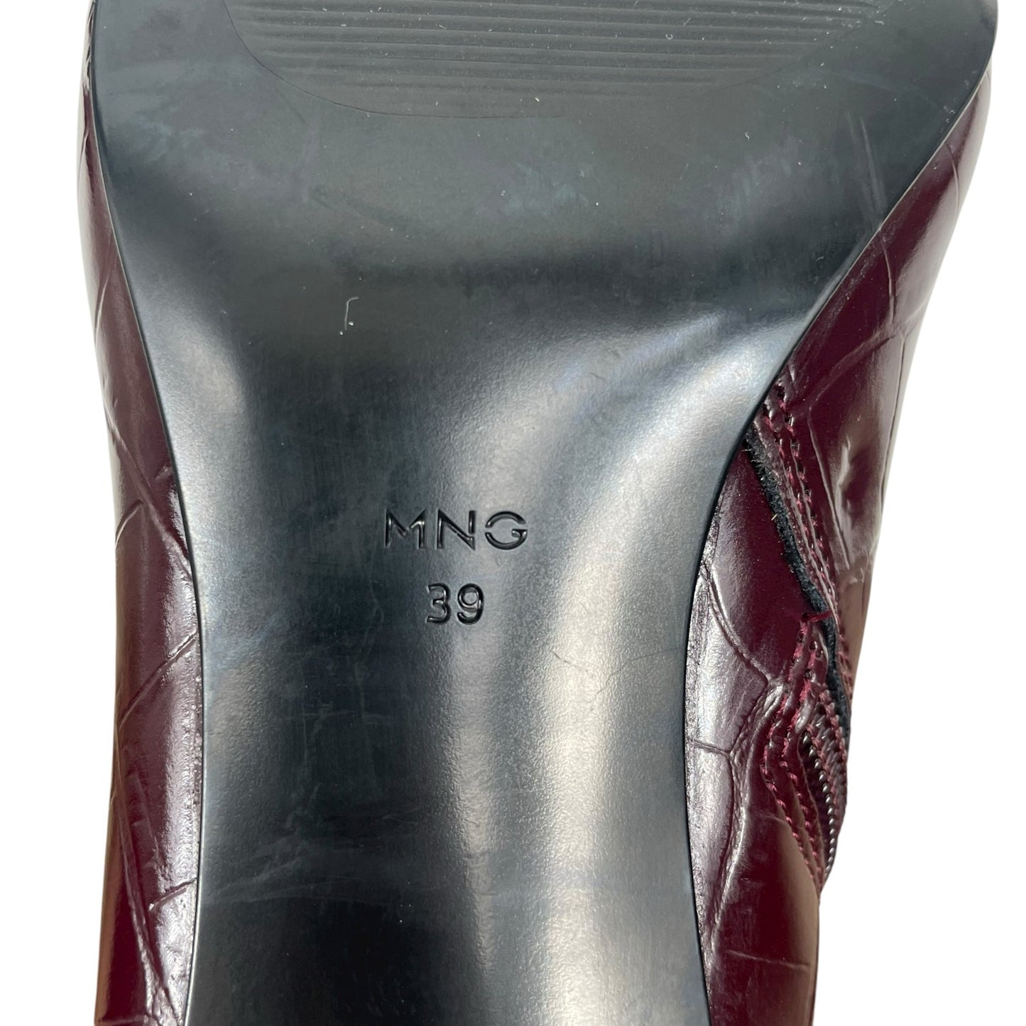 Mango Pointed Toe Crocodile Kitten Heel Ankle Boots Burgundy Size 39/ 8.5