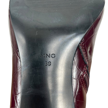 Mango Pointed Toe Crocodile Kitten Heel Ankle Boots Burgundy Size 39/ 8.5