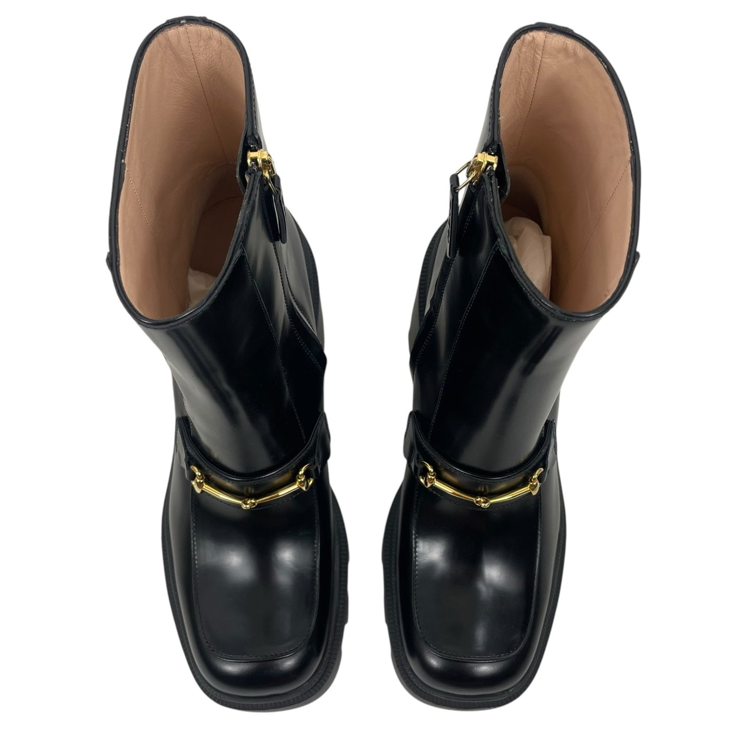 Gucci Magnum Calf Leather Horsebit Lug Sole Boots Black Size 40