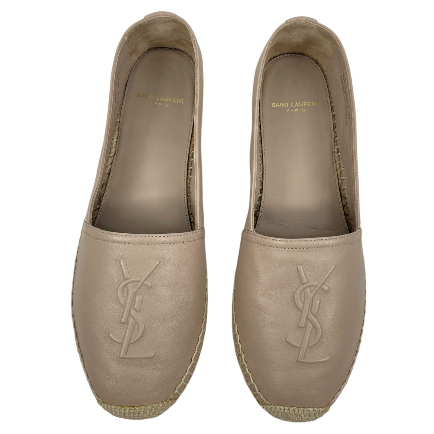 Saint Laurent Logo Monogram Nappa Leather Espadrilles Rose Poudre Size 38