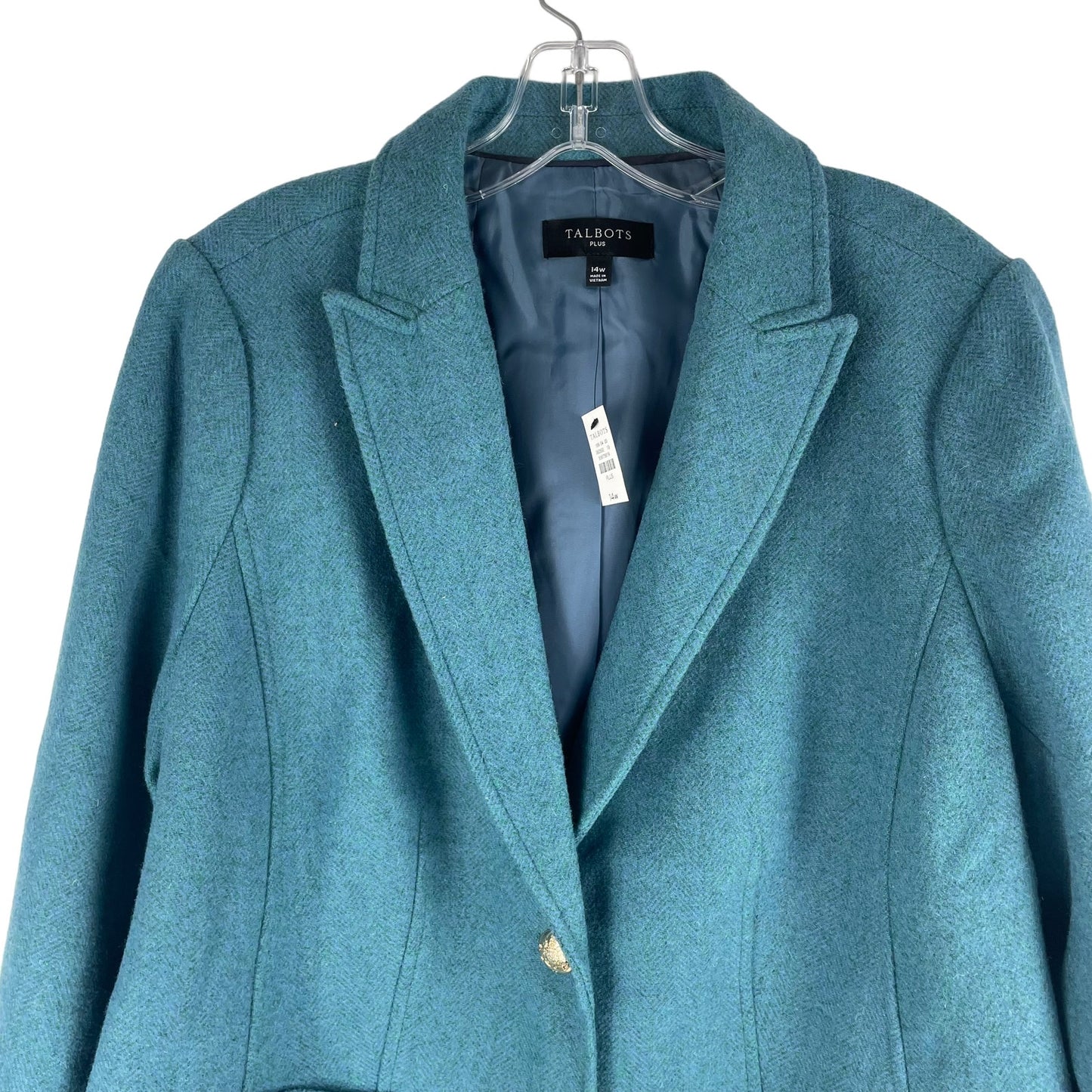 Talbots Classic Shetland Blazer Jacket Wool Blend Teal Blue Size 14W