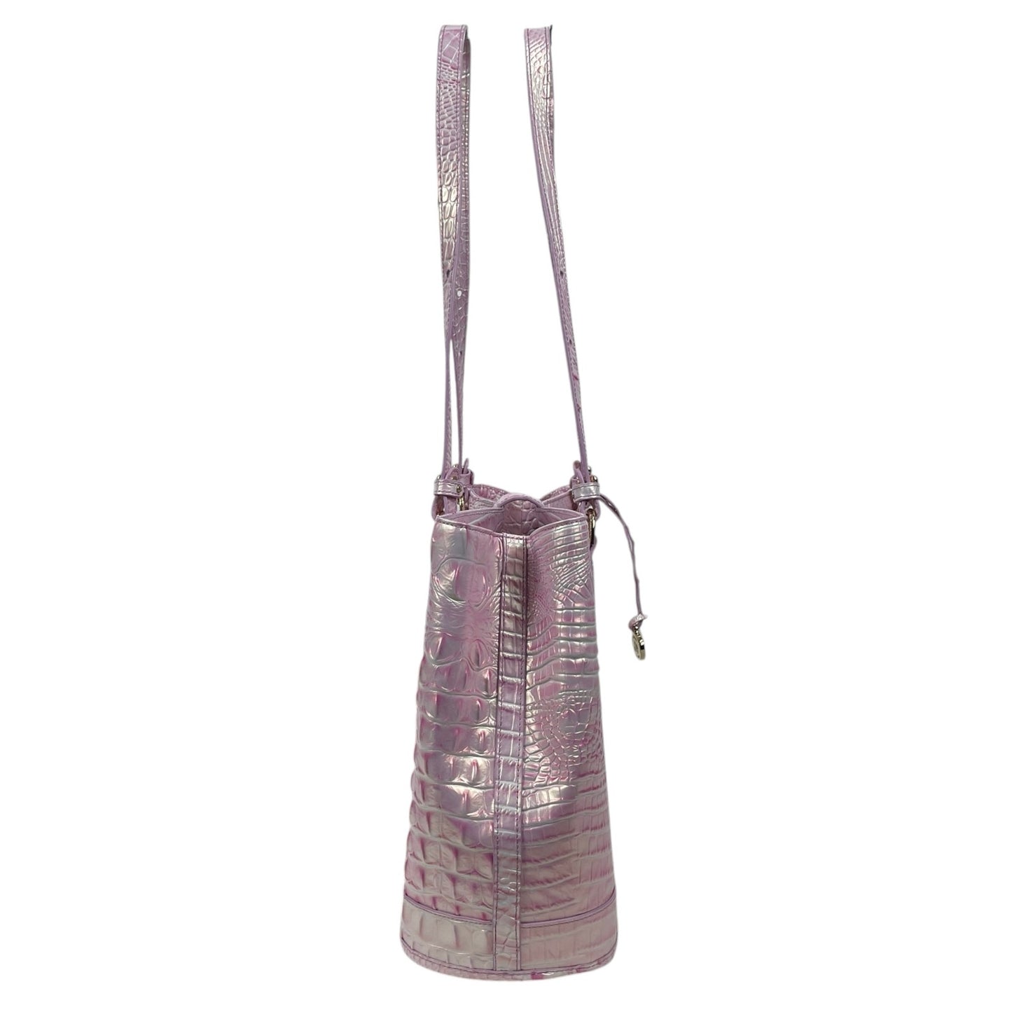 Brahmin Fiore Melboure Leather Bucket Bag Rose Water Pearl Pink Croc