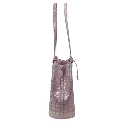 Brahmin Fiore Melboure Leather Bucket Bag Rose Water Pearl Pink Croc