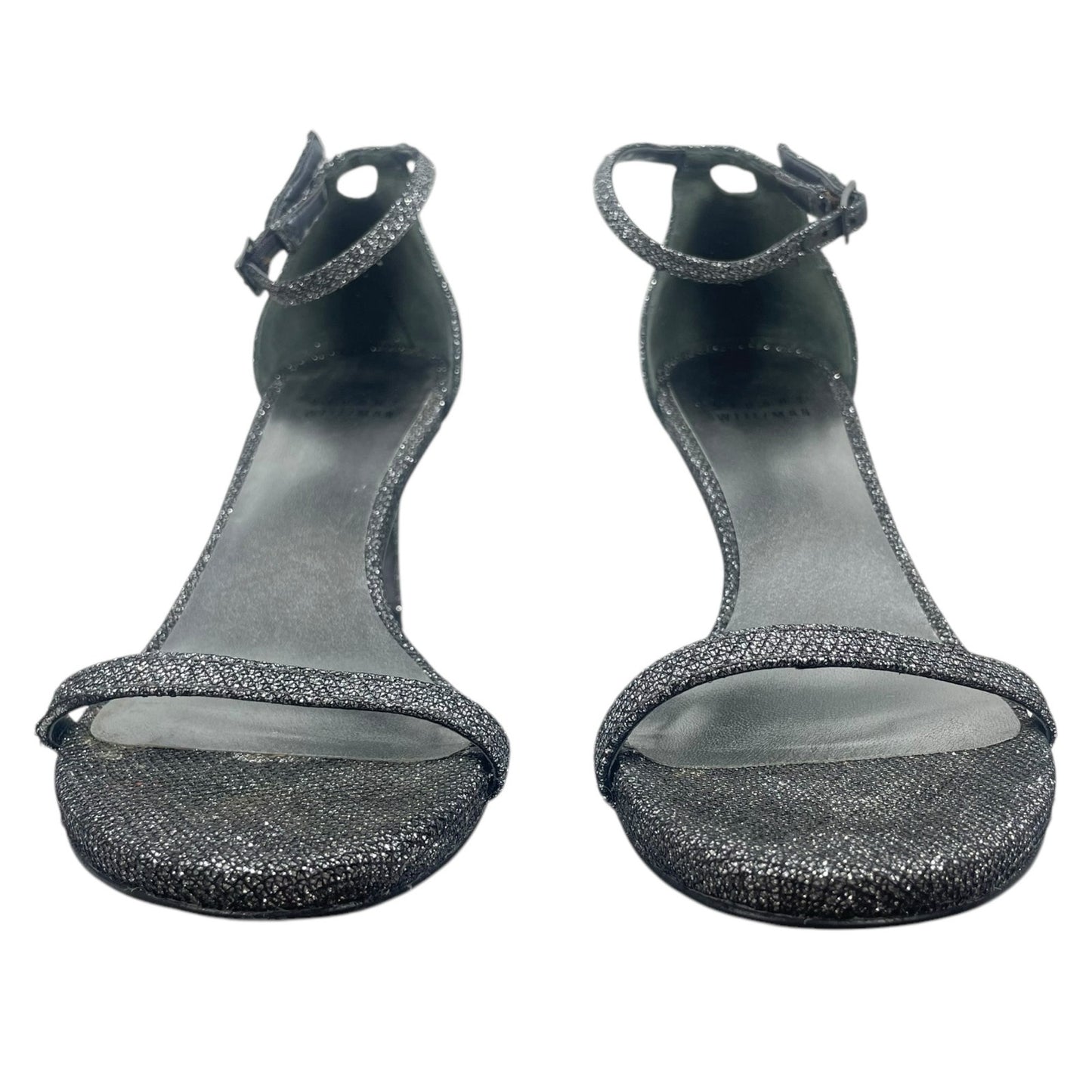 Stuart Weitzman Nudistcurve Lurex Glitter 75mm Sandals Black Gray Size 7M