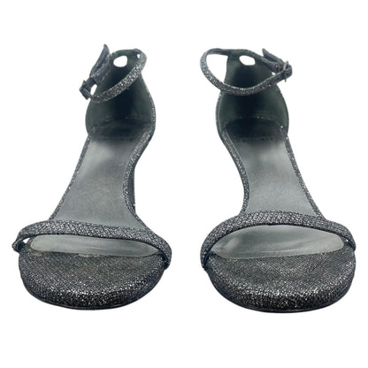 Stuart Weitzman Nudistcurve Lurex Glitter 75mm Sandals Black Gray Size 7M
