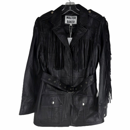 Walter Baker Linda Fringe Belted Lamb Leather Jacket Black Size S