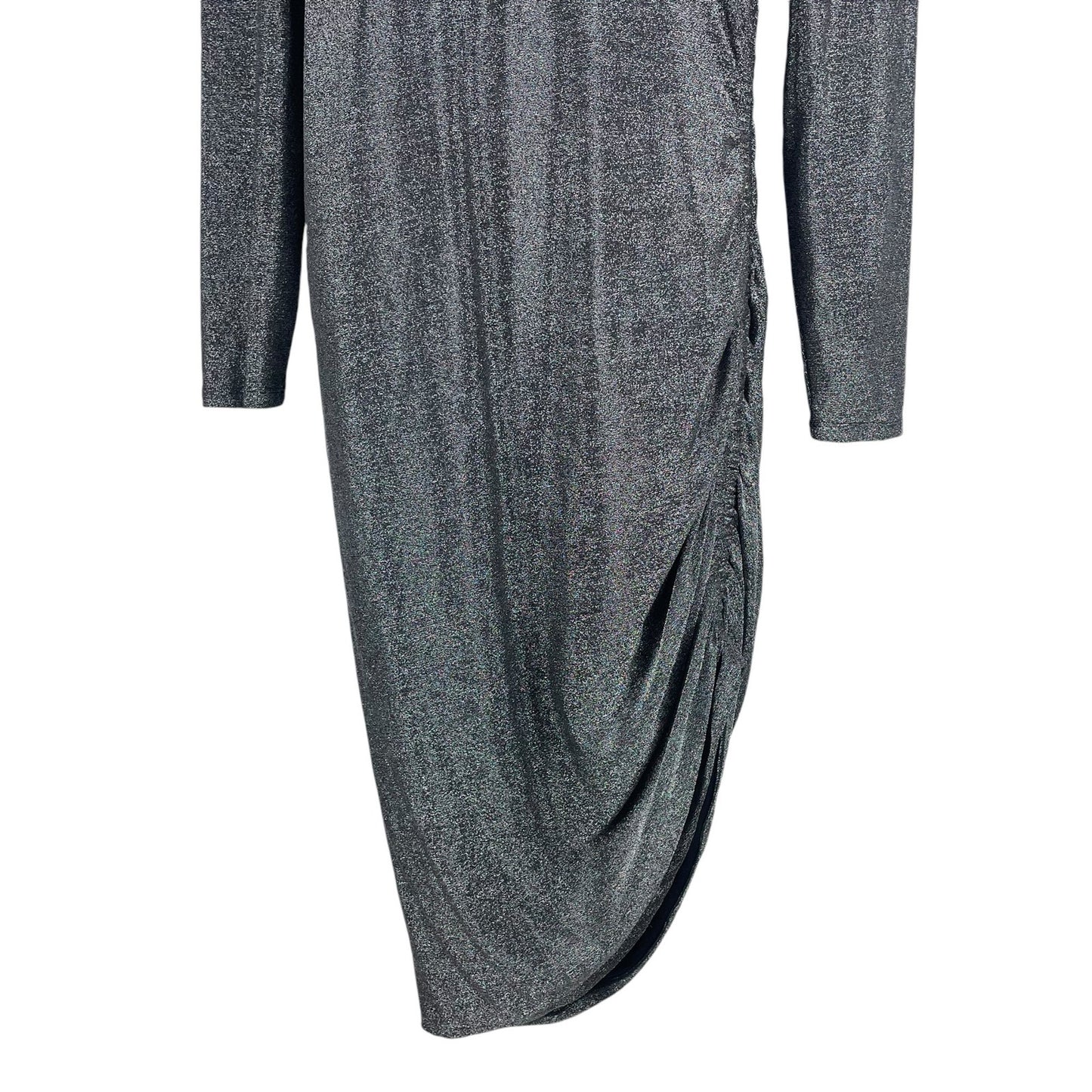Veronica Beard Cyrus Metallic Lurex Side Ruch Dress Gunmetal Size XL