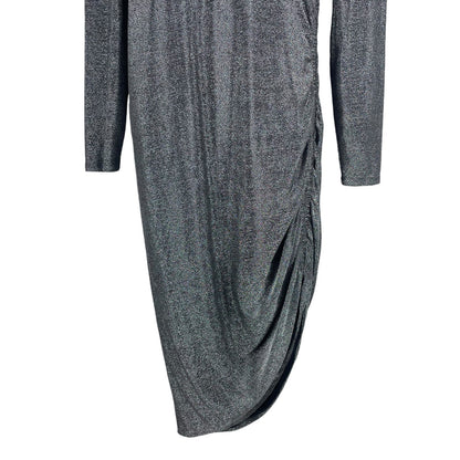 Veronica Beard Cyrus Metallic Lurex Side Ruch Dress Gunmetal Size XL