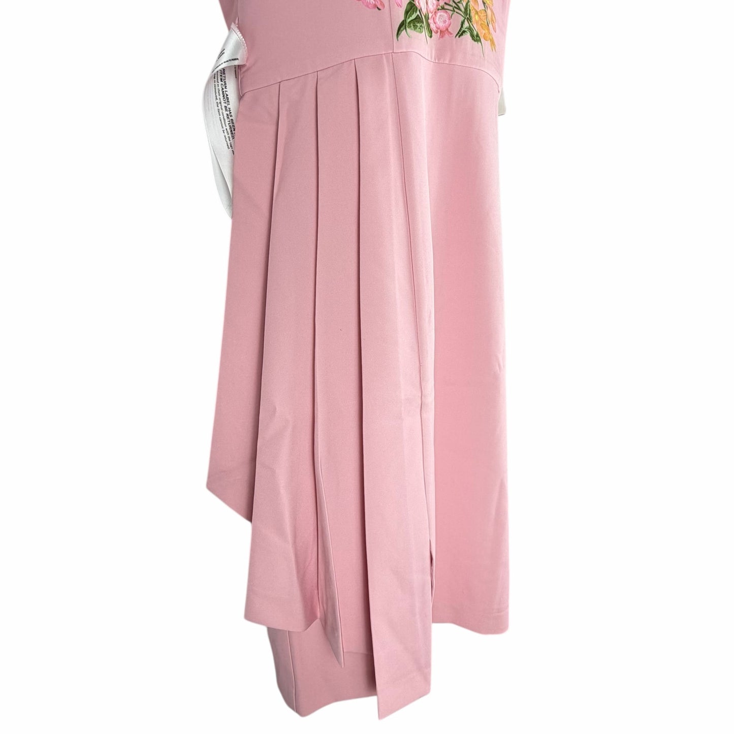 Kay Unger Mabel Midi Dress Floral Print Side Pleats Pink Size 16