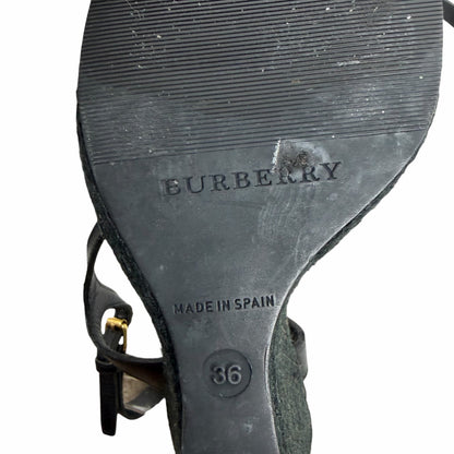Burberry Nova Check Laleham Leather Wedge Espadrille Sandal Size 36