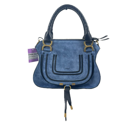 Chloe Small Marcie Double Carry Bag Satchel Suede Leather Trim Blue