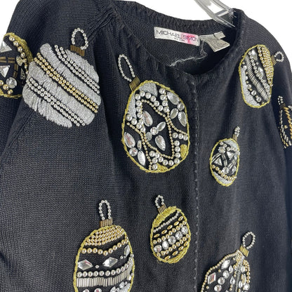 Michael Simon 1991 Christmas Ornaments Cardigan Black Ugly Sweater Size M