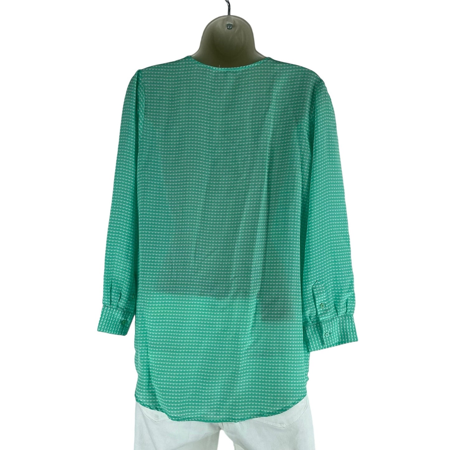 Joie Printed Silk Tunic Top V Neck Green White Size XS