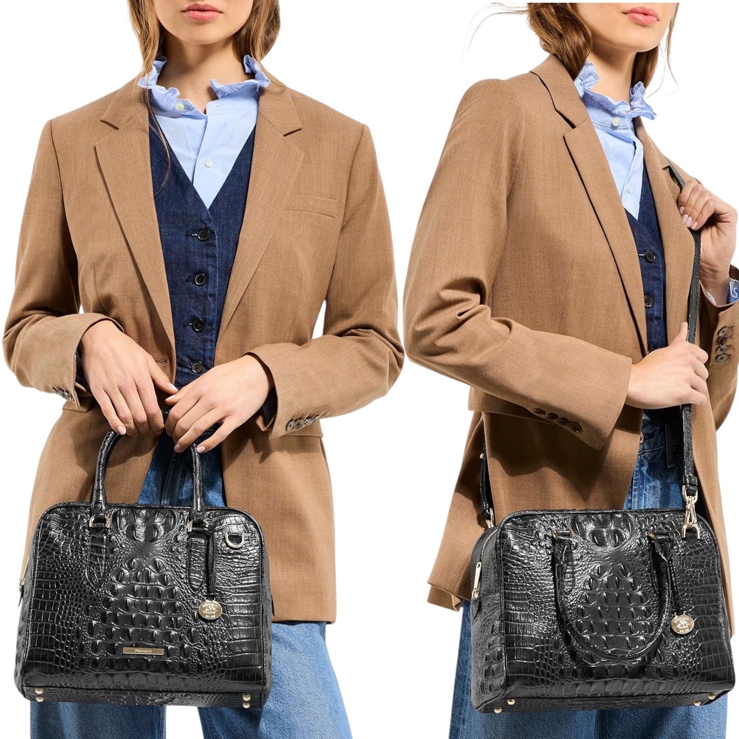 Brahmin Marissa Leather Satchel Bag Black Alden Road Croc