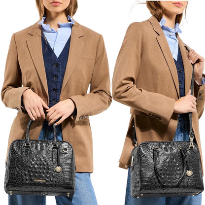 Brahmin Marissa Leather Satchel Bag Black Alden Road Croc