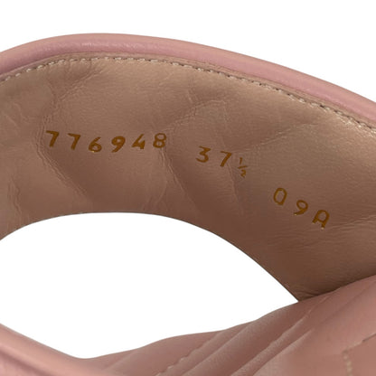 Gucci GG Logo Marmont Leather Thong Flat Sandals Pink Gold Size 37.5