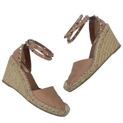 Valentino Garavani Rockstud Double Leather Wedge Espadrille Pink Size 39