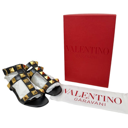 Valentino Garavani Roman Stud Ankle Strap Leather Sandal Black Size 36