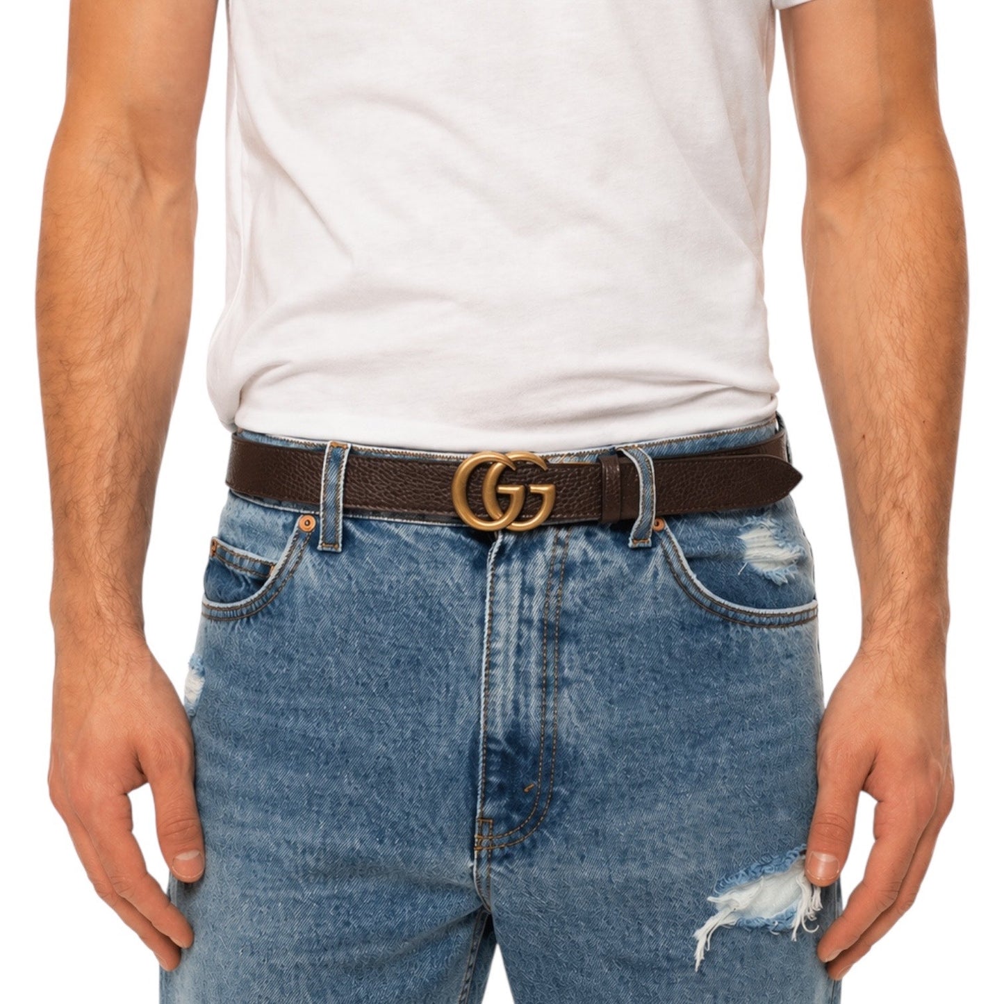 Gucci Double GG Reversible Leather Belt Black Brown Gold Buckle Size 120/ 48