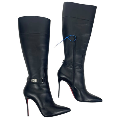 Christian Louboutin Lock Kate Botta 100 Leather Knee Boots Black Size 38.5