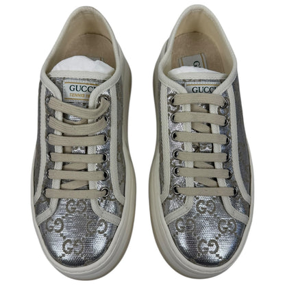 Gucci Tennis 1977 Treck GG Monogram Flatform Sneaker Silver Size 36