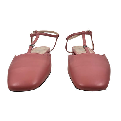 Gucci Double GG T Strap Patent Leather Ballet Flat Pink Size 39.5