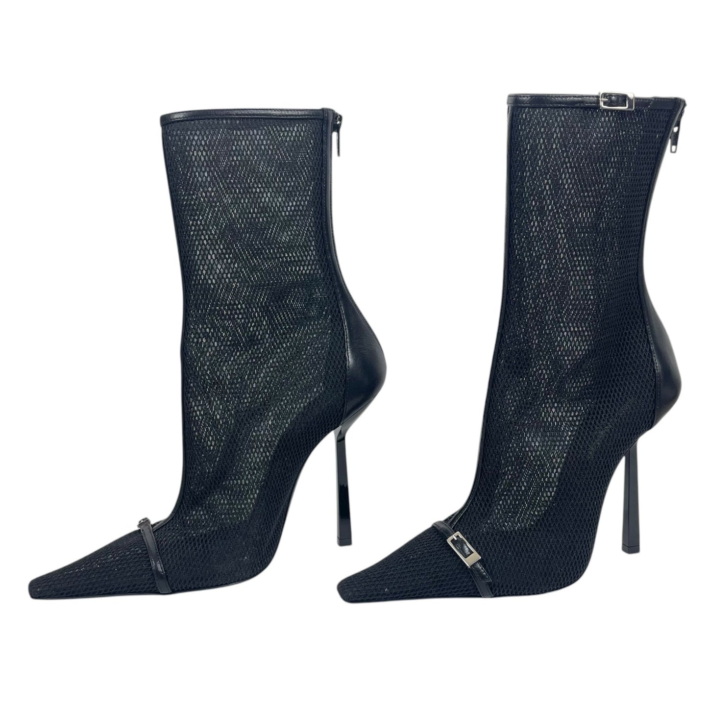 Saint Laurent Oxalis 115mm Mesh Pointed Toe Ankle Boots Black Size 37