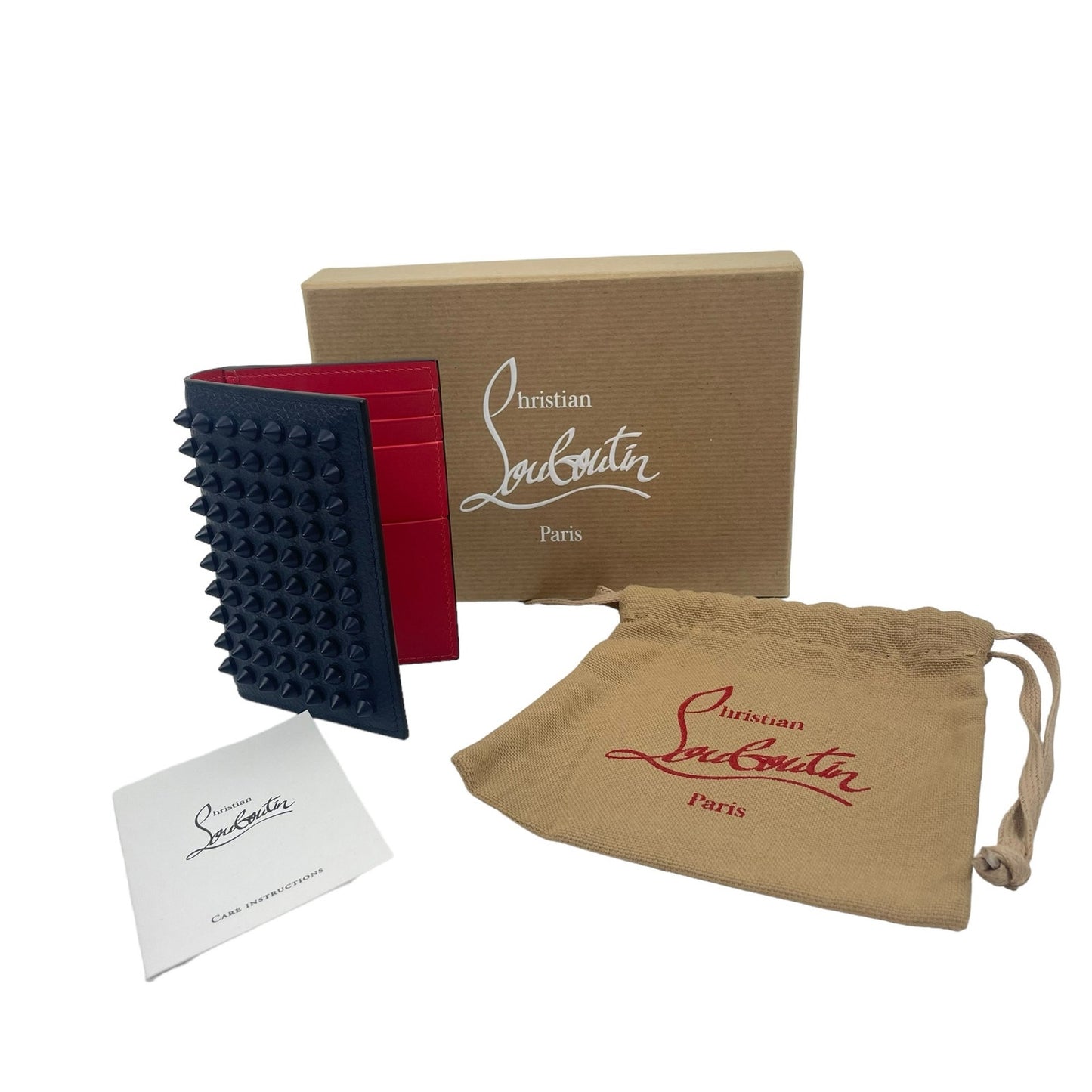 Christian Louboutin Sifnos Spike Leather Bifold Card Holder Wallet Navy