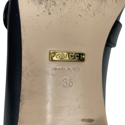 Gucci Double GG Logo Square Toe Slip On Leather Loafer Black Size 38
